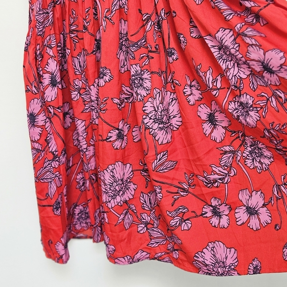 Band Of The Free Sz M Floral Red and Pink Smocked Pocker Strap Flowy Sundress - Picture 9 of 11